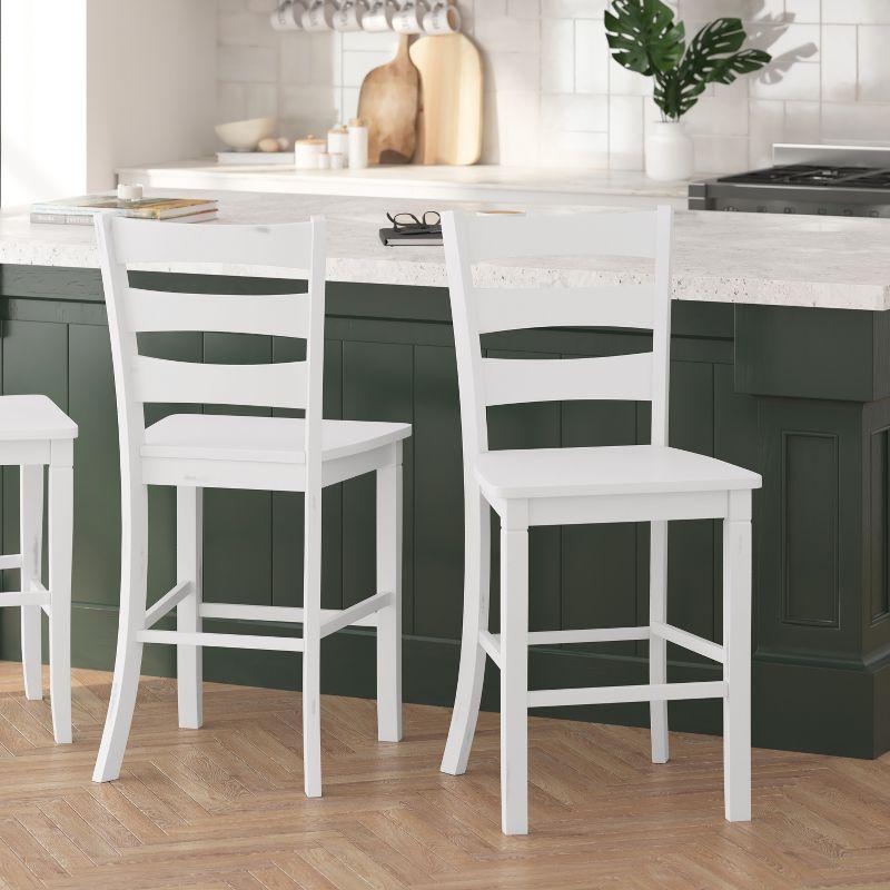 Merrick Lane Set of Two Classic Wooden Ladderback Counter Height Barstools with Solid Wood Seats