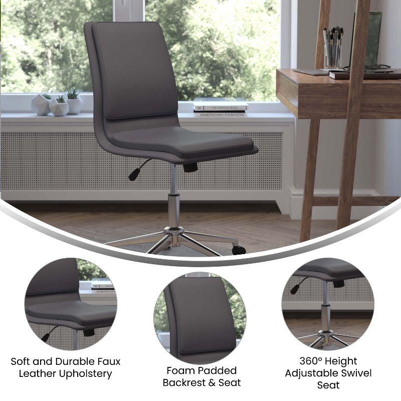 Flash Furniture Madigan Mid-Back Armless Swivel Task Office Chair with LeatherSoft and Adjustable Chrome Base, Gray