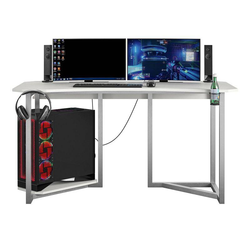 NTense Quest 63.9" White Gaming Desk with CPU Stand & Accessories