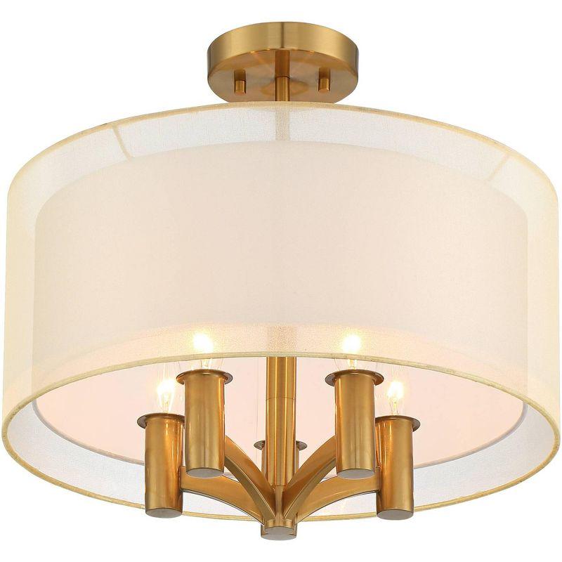 Possini Euro Design Caliari Modern Ceiling Light Semi Flush Mount Fixture 18" Wide Warm Brass Double Drum Shade for Bedroom Kitchen Hallway Bathroom