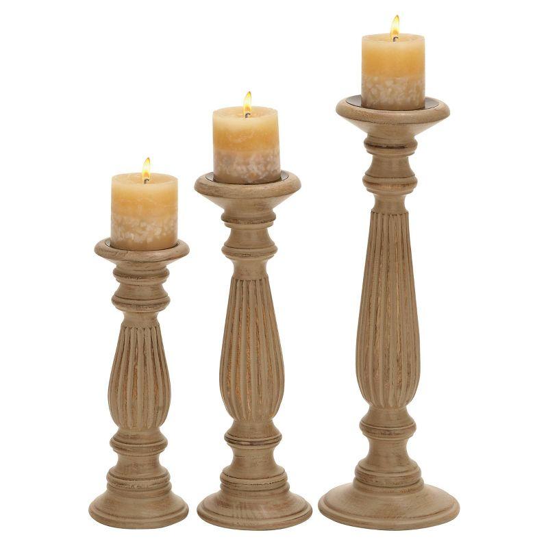 Olivia & May Set of 3 Farmhouse Mango Wood Teardrop Designed Pillar Candle Holders: Rustic Wooden Candlestick Holders