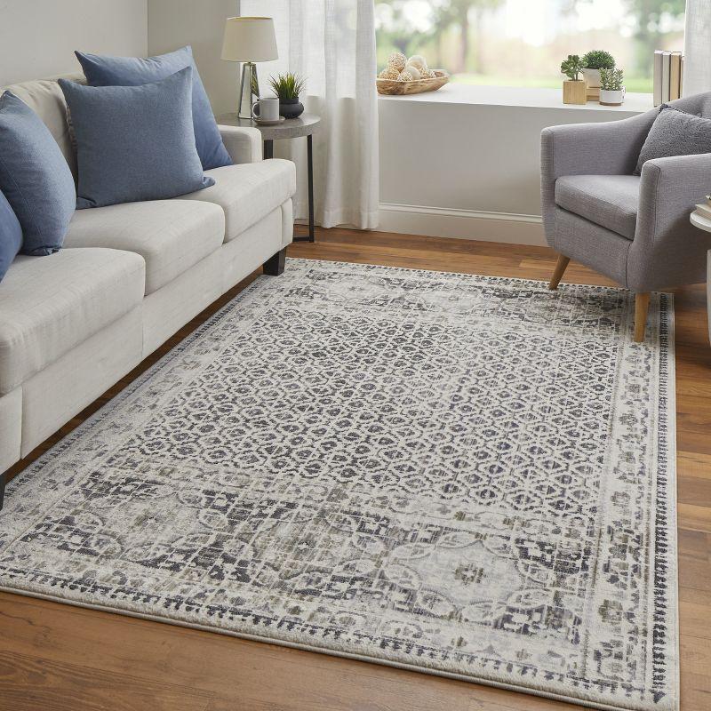 Ivory & Gray Reversible Rectangular Synthetic Area Rug 5'3" x 7'6"