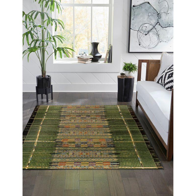 Tribal Stripe Green Flatwoven Synthetic 6' x 9' Indoor/Outdoor Rug