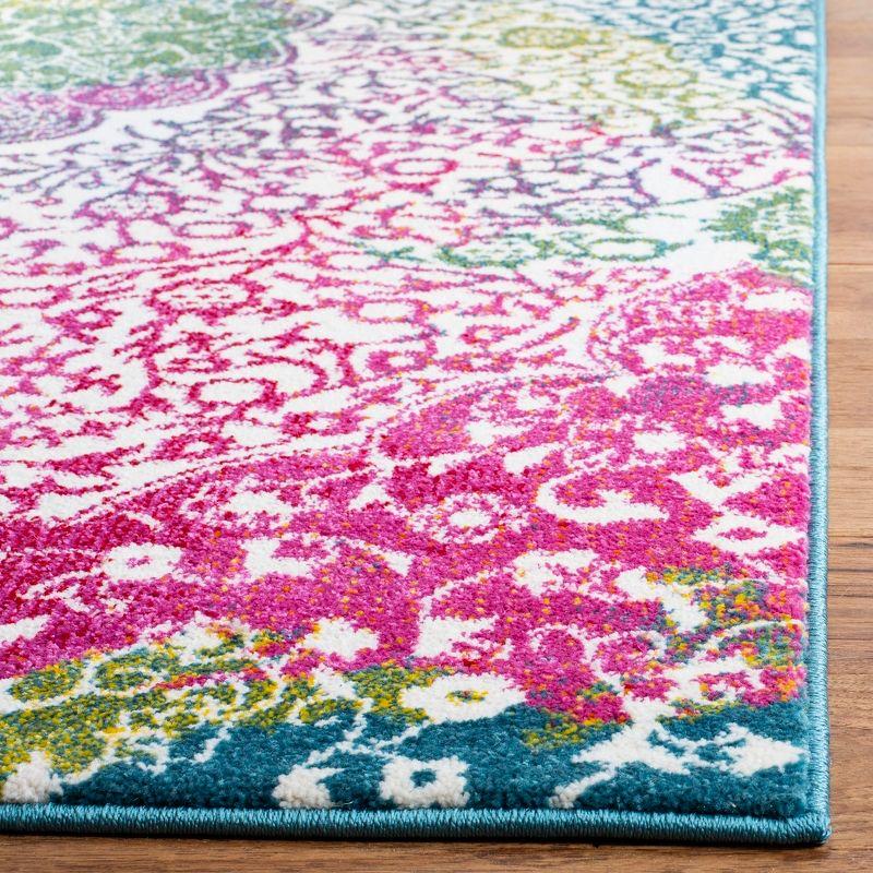 Ivory Fuchsia Square Synthetic Hand-Knotted Area Rug