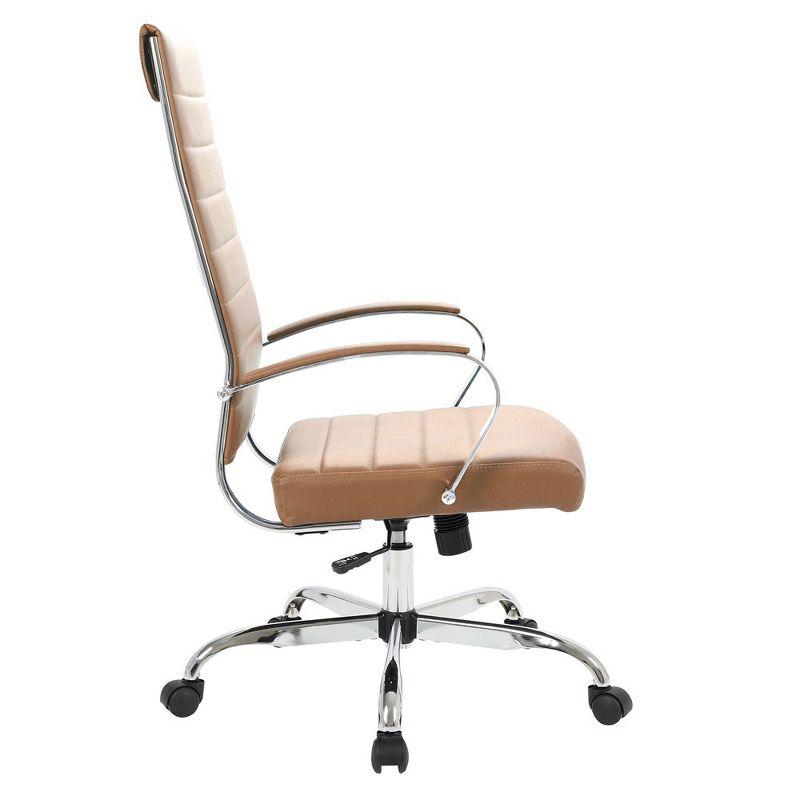 Elegant High-Back Swivel Office Chair in Luxurious Brown Leather