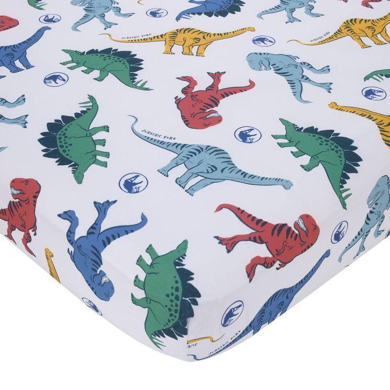 Universal Jurassic World Wild and Free Blue, Green, and Yellow Dinosaur 4 Piece Toddler Bed Set