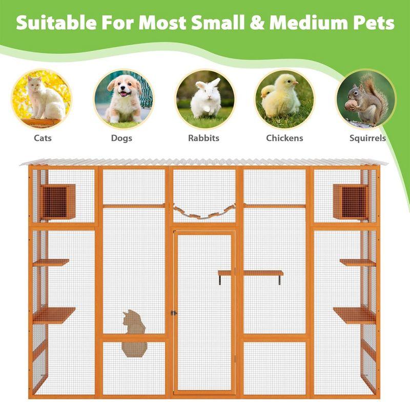 COZIWOW Outdoor Cat Enclosure, Catio Pet Safe House, 104" Extra Large Indoor Window Box with 7 Platforms, Resting Houses, and Walk-In Door, Orange