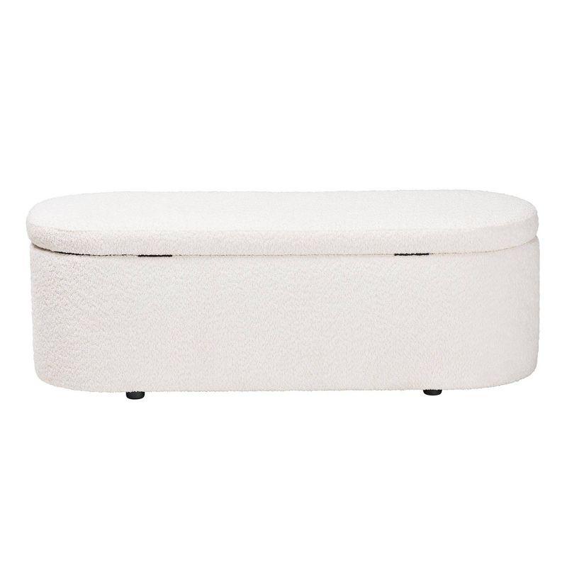 Baxton Studio Lavina Teddy Bear Fabric Storage Bench White: Oval Upholstered Ottoman, No Assembly Required