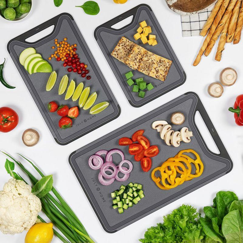 July Home Plastic Cutting Board Set of 3, Dishwasher Safe with Juice Grooves and Non-Slip