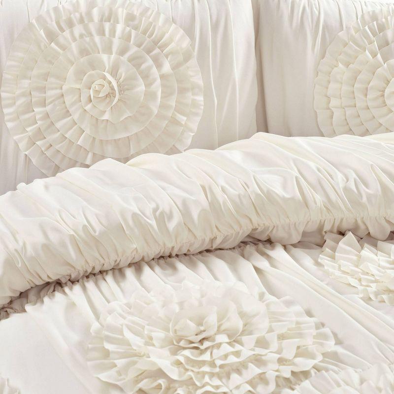 Ivory Microfiber Floral 3-Piece Comforter Set