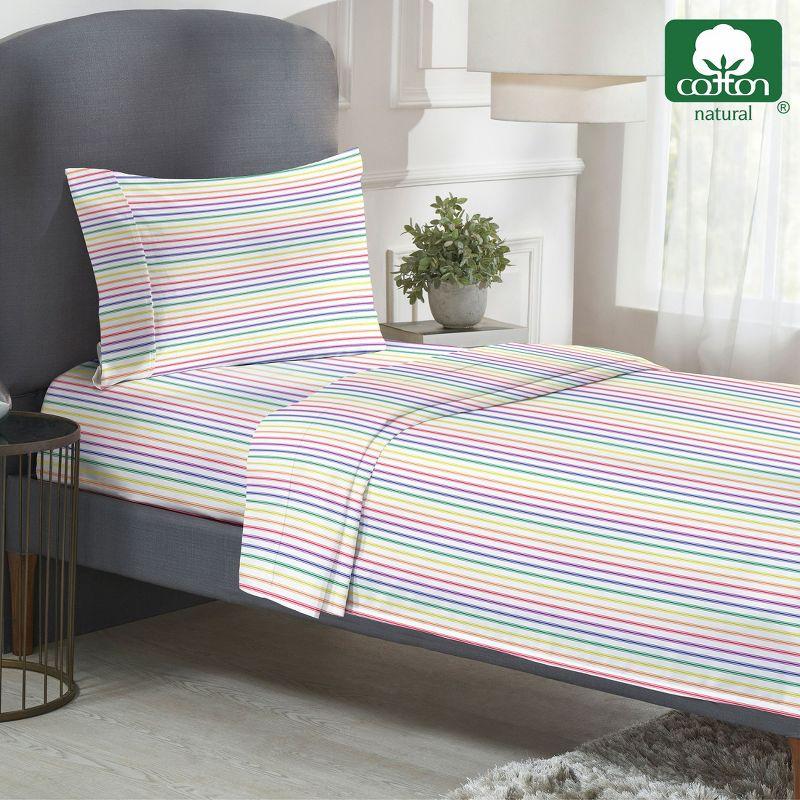 California Design Den Rainbow Stripe Twin Bed Sheets Set for College Dorms, Kids & Adults, Soft 100% Cotton