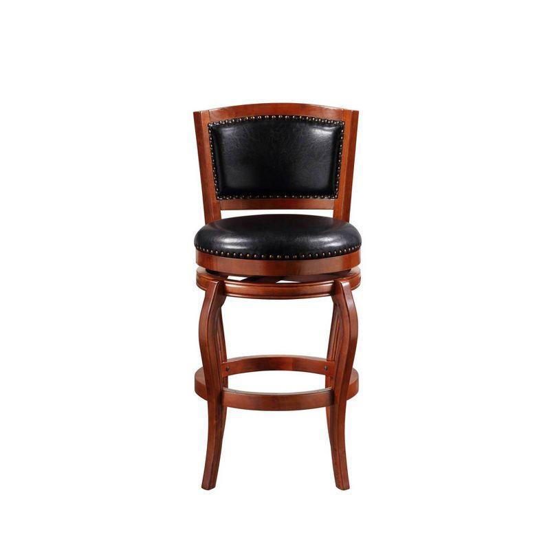 Cherry Hardwood & Black Leather 44.5" Swivel Barstool with Brass Accents