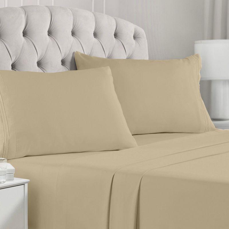 Mellanni Brushed Microfiber Sheet Set, Full, Beige, 4 Piece
