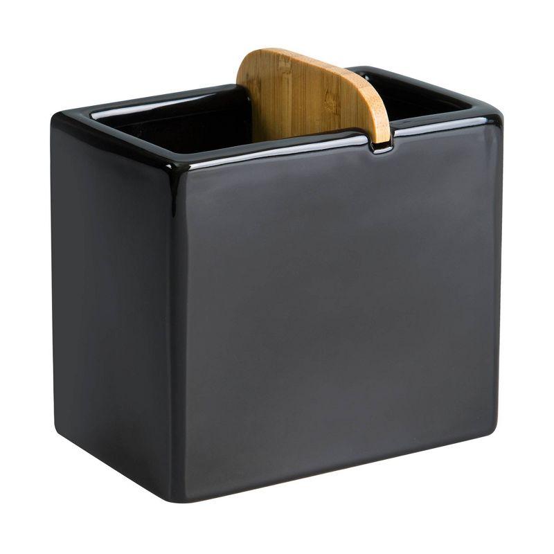 Black Ceramic Toothbrush Holder with Bamboo Divider