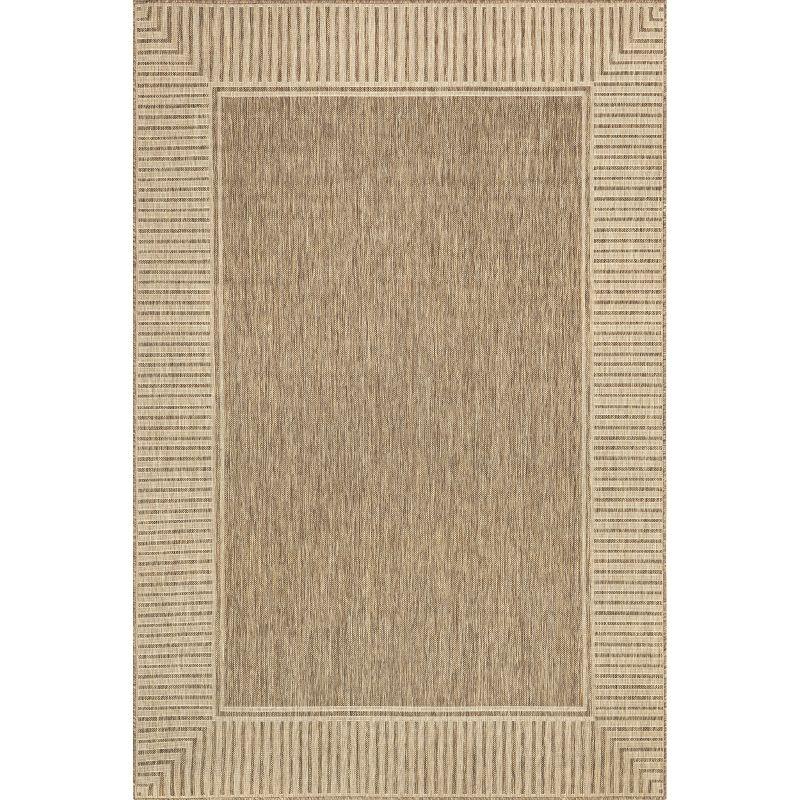 Casual Elegance Light Brown Stripe Indoor/Outdoor Square Rug