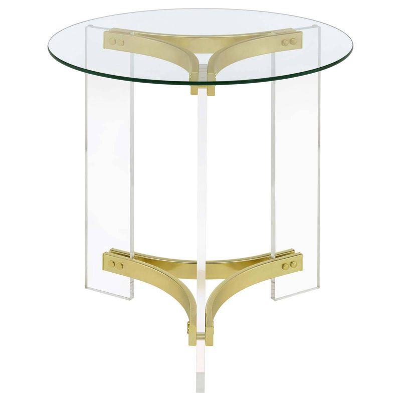 Coaster Janessa Modern Round Glass Top End Table with Acrylic Legs Clear Acrylic/Brass