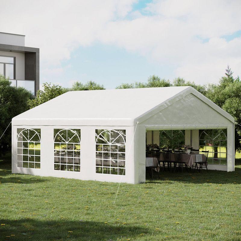 Outsunny 20' x 40' Large Outdoor Carport Canopy Party Tent with Removable Protective Sidewalls & Versatile Uses