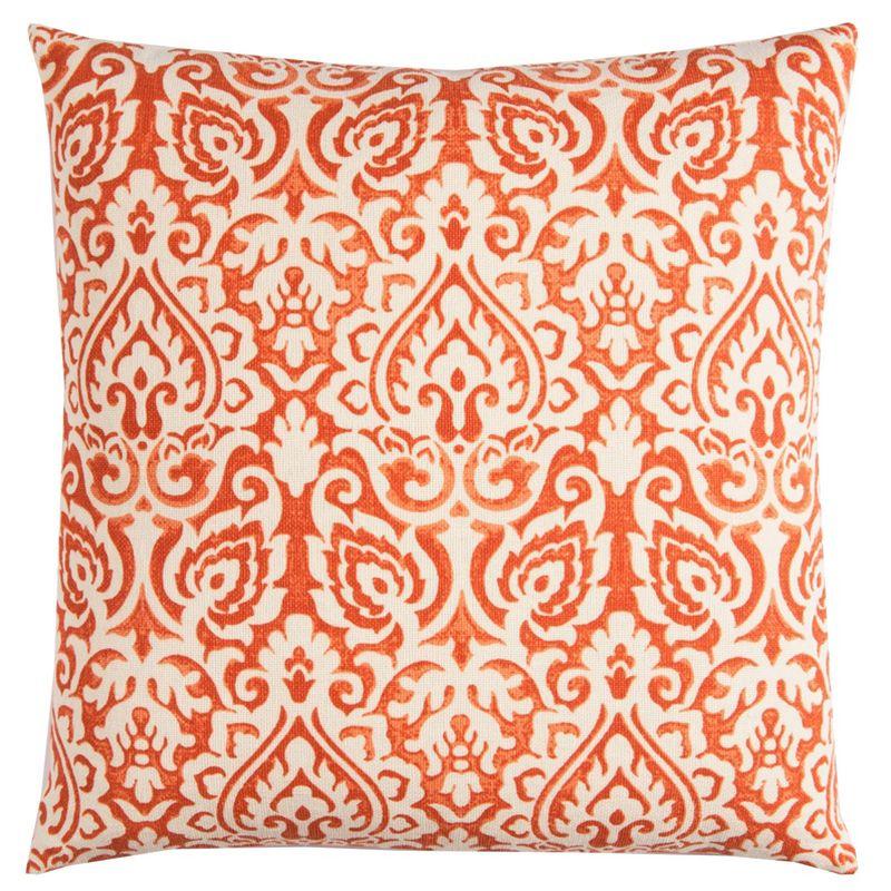 22"x22" Dulane Damask Square Throw Pillow Orange - Rizzy Home: Cotton Cover, Indoor Decorative Cushion, Zippered