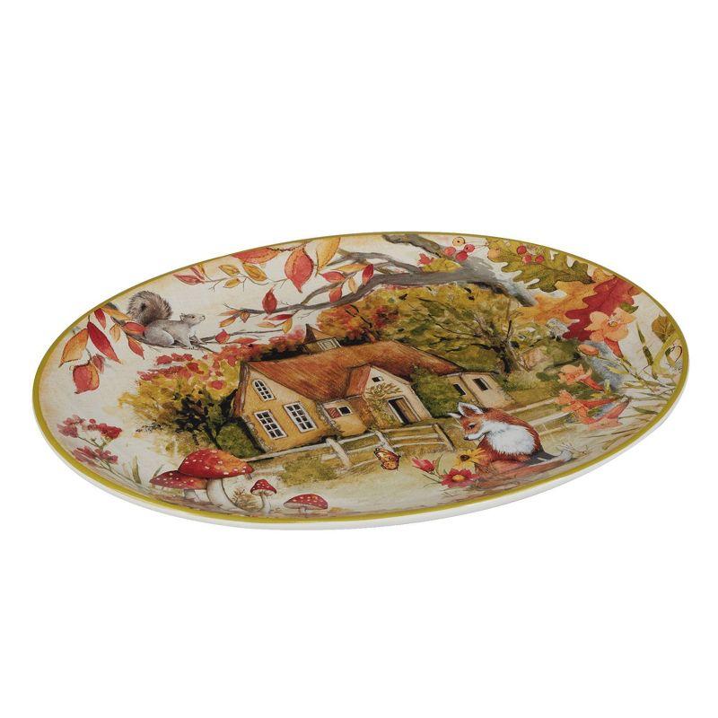 Woodland Critters Ceramic Oval Serving Platter with Cottage Scene