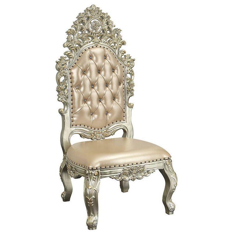 32" Sorina Dining Chair Synthetic Leather & Antique Gold - Acme Furniture: Nailhead Trim, Wood Frame