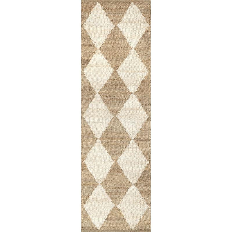 Nuloom Louie Diamond Checkerboard Jute Area Rug, 2' x 8', Natural