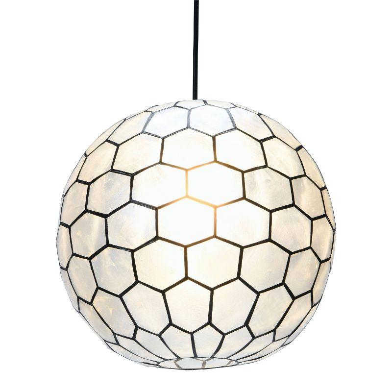 Storied Home 14"x13" Capiz Honeycomb Globe Pendant Light Capiz White Seashells Black: Artisan Crafted, ETL & UL Listed