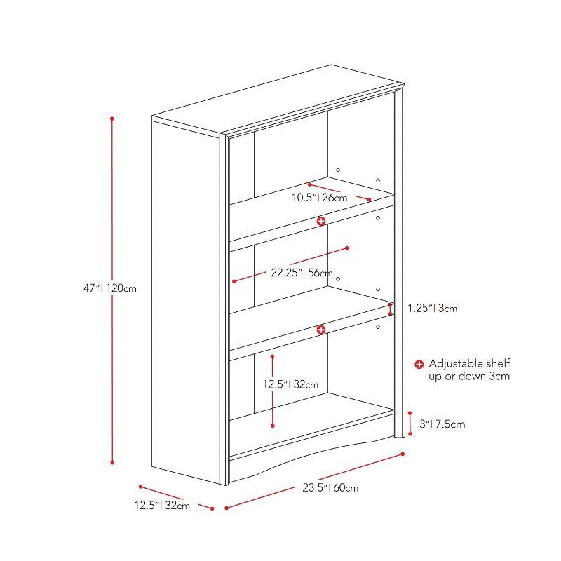 47" Tall Quadra Bookshelf Faux Woodgrain Finish White - Corliving: Mid-Century Modern Style, 3 Adjustable Shelves