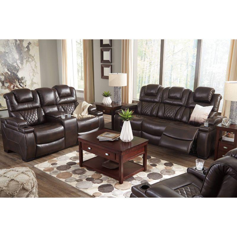 Warnerton Power Recliner Sofa with Adjustable Headrest Chocolate - Signature Design by Ashley: USB Port, Cup Holder, Storage