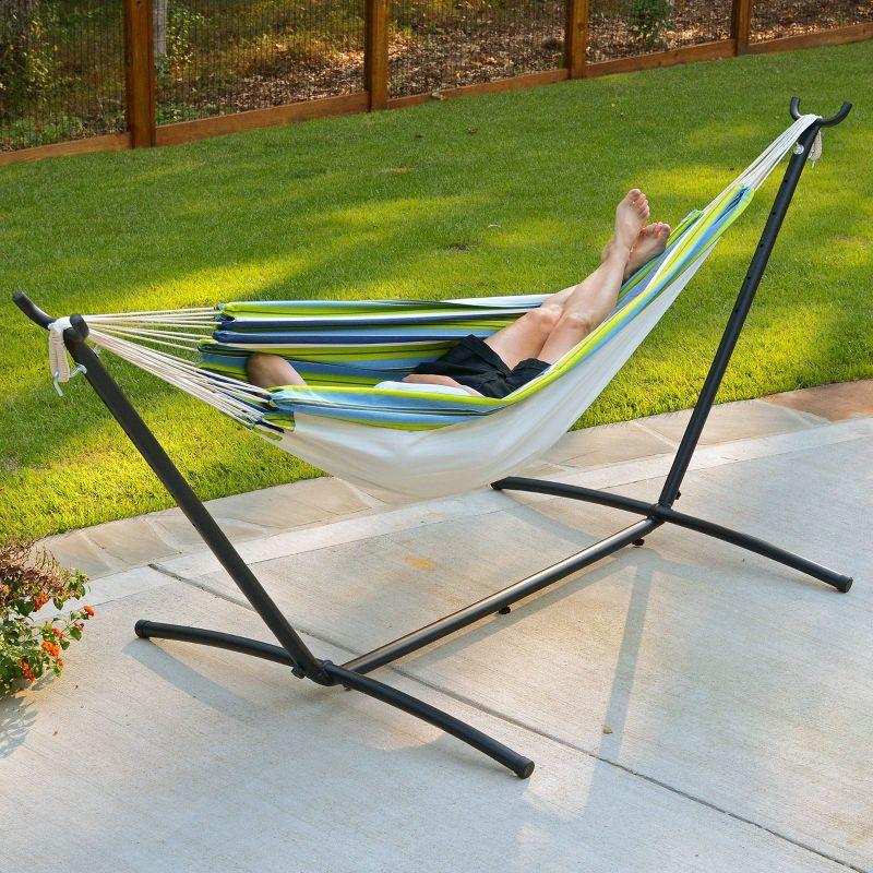 Portable Blue and Green Hammock with Steel Stand and Carry Bag