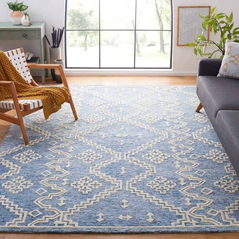 Ivory Abstract Tufted Wool Square Area Rug