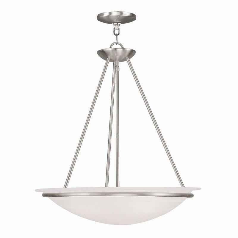 Transitional Brushed Nickel 3-Light Bowl Pendant with White Alabaster Glass