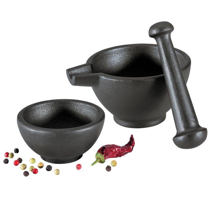 Zassenhaus Mortar & Pestle 3 Piece Set, black cast iron