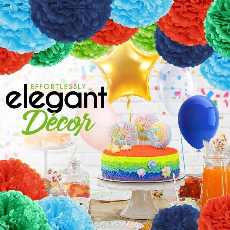 20-Piece Tissue Paper Pom Poms Party Decorations Kit - Orange, Blue, Teal, Green & Light Green | 6", 8", 10", 12" & 14"