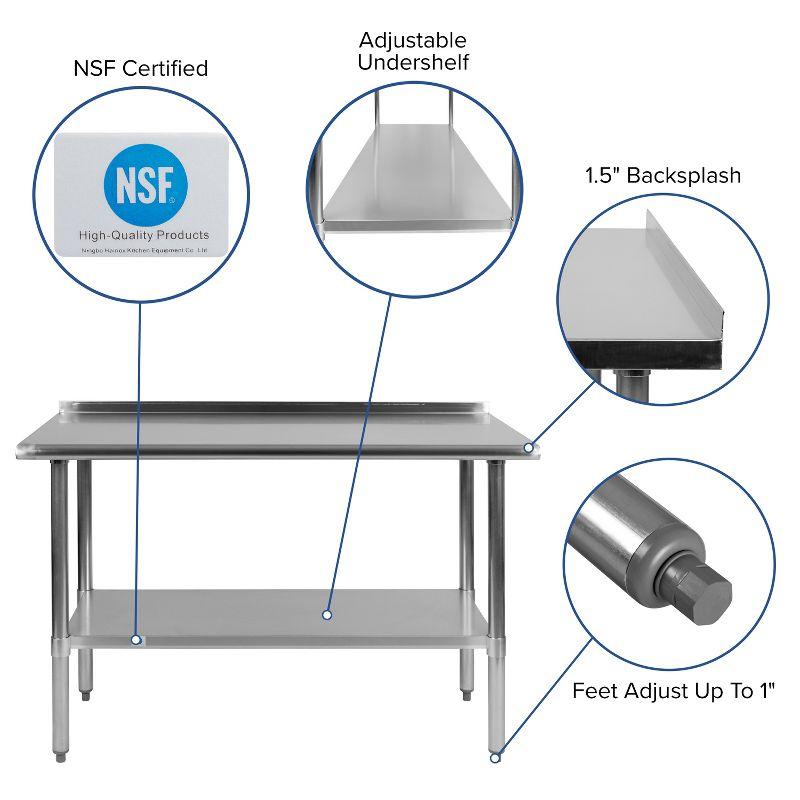 Stainless Steel 48" Prep Table with Backsplash and Shelf