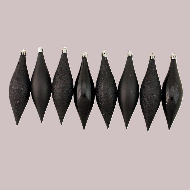 Jet Black Shatterproof 4-Finish Finial Drop Christmas Ornaments Set