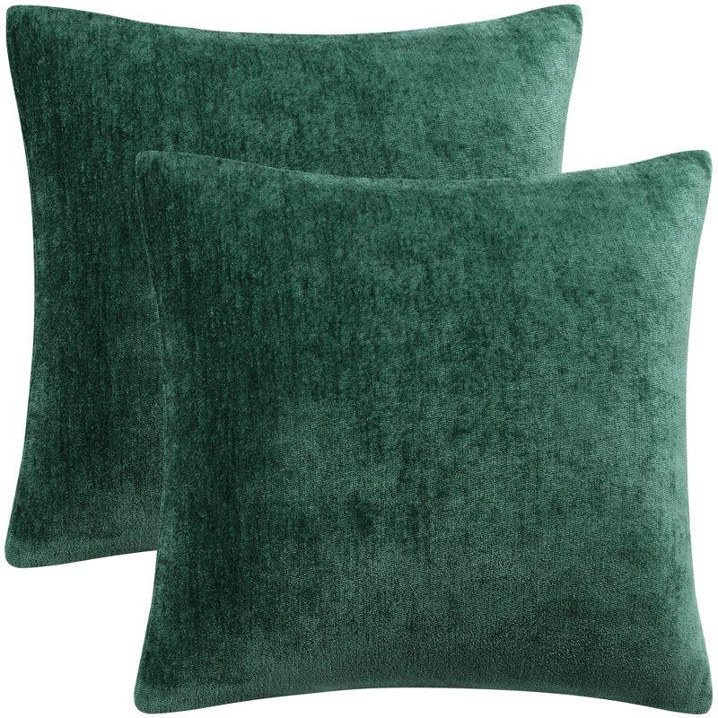 Emerald Green Chenille Water Repellent Throw Pillow Covers, 20x20 Inch, Set of 2