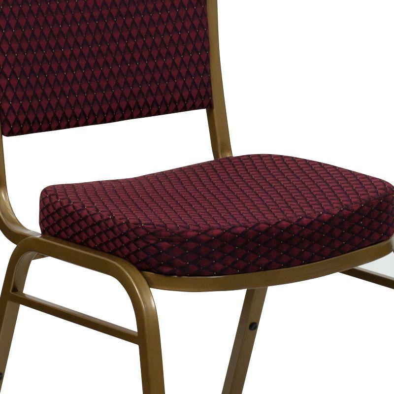 Burgundy Patterned Fabric and Gold Frame Stacking Banquet Chair