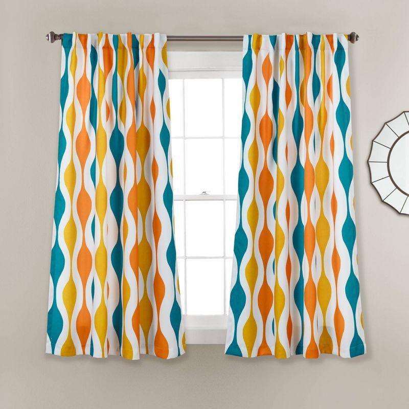 Turquoise and Orange Polyester Blackout Pleated Window Panels