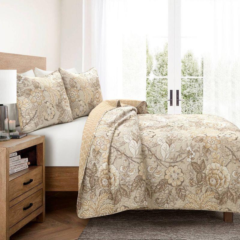 Beige Standard Cotton Reversible 3 Piece Quilt Set