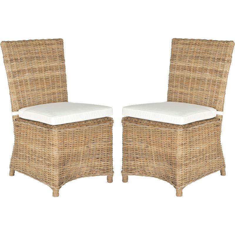 Transitional 21'' White and Brown Rattan Cane Side Chair Set