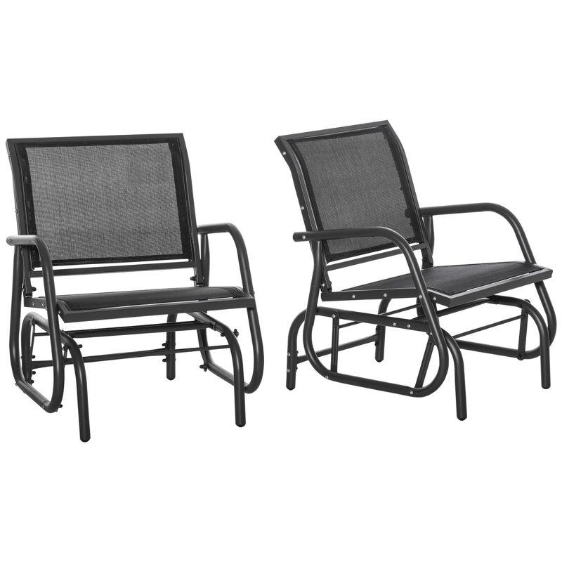 Outsunny Outdoor Glider Chairs, Swing Chair with Breathable Mesh Fabric, Curved Armrests and Steel Frame for Porch, Garden, Poolside, Balcony, Black