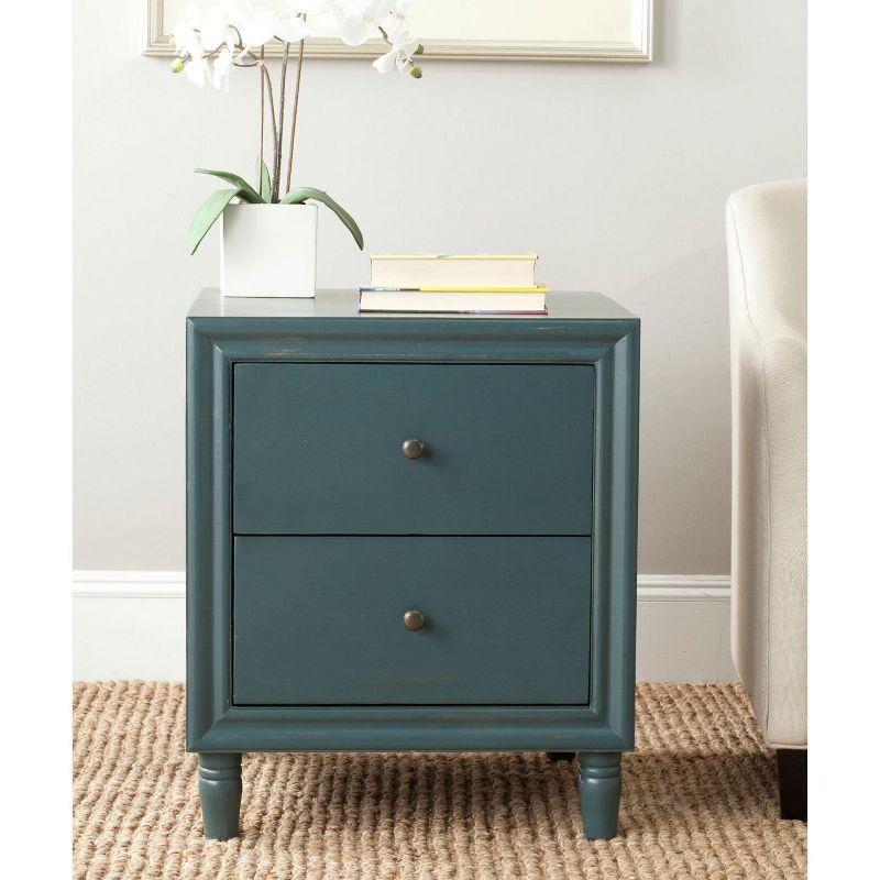 Transitional Blue-Gray 2-Drawer Nightstand in Steel Teal