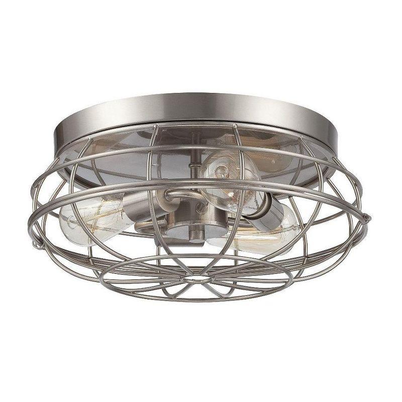 Satin Nickel 3-Light Industrial Flush Mount Ceiling Fixture