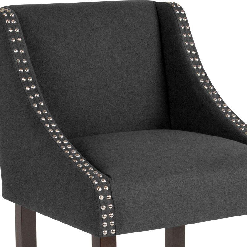 Flash Furniture Carmel Series 24" High Transitional Walnut Counter Height Stool with Nail Trim in Charcoal Fabric, Set of 2