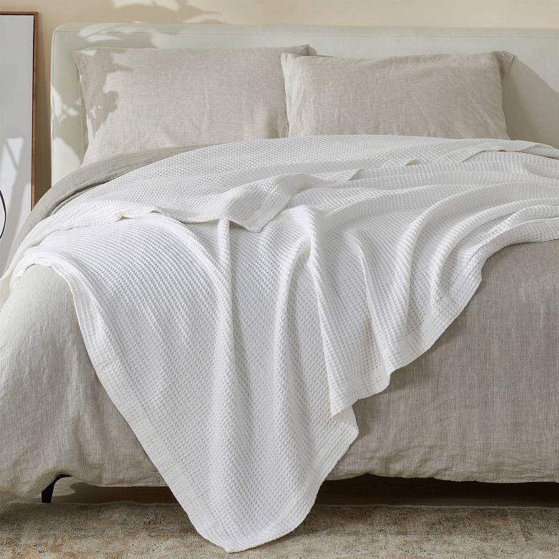 White Cotton Waffle Weave Throw Blanket 50"x60"