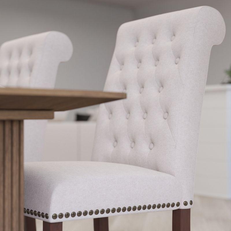 Classic Beige Fabric Upholstered Parsons Side Chair with Nailhead Trim