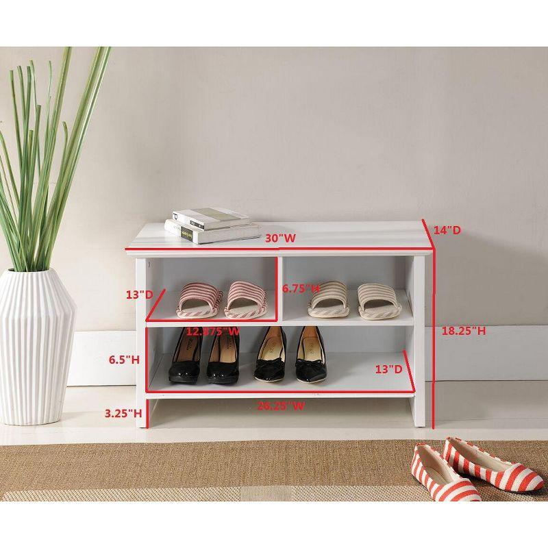 White Wood 3-Shelf Shoe Storage Bench