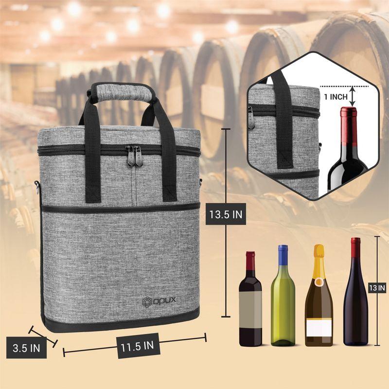 OPUX 3 Bottle Wine Carrier Tote, Insulated Leakproof Cooler Travel Bag, Portable Picnic BYOB Beach Party Gifts Christmas (Heather Gray, 3 Bottle Bag)