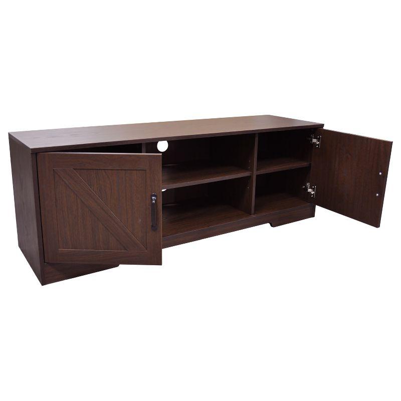 AndMakers 59 in. Farmhouse Walnut TV Stand For TVs Up To 59" with 2 Storage Cabinets, Wood Barn Door Media Television Console Table With Storage