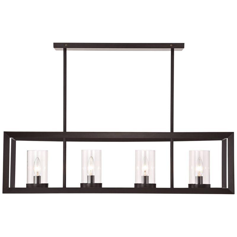 Franklin Iron Works Cove Point Oil Rubbed Bronze Linear Pendant Chandelier 34 1/2" Wide Rustic Clear Glass 4-Light Fixture for Dining Room Kitchen